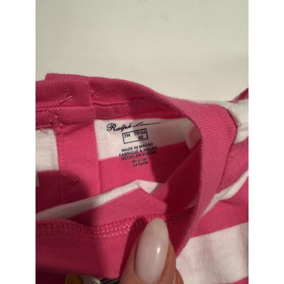 NWT Ralph Lauren Baby Girls Striped Polo Bear Peplum Tee Size 3M Pink $40 [jb] - Picture 6 of 8